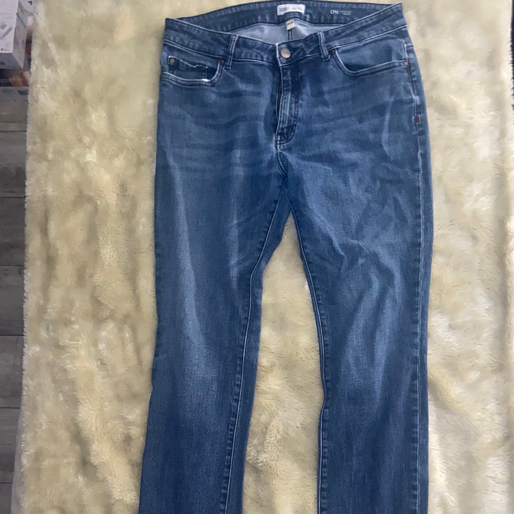 Warp + Weft Men's Straight Leg Jeans in Medium Blue Wash